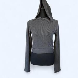 Streetwear Society charcoal ribbed hooded long sleeve top size medium 🖤